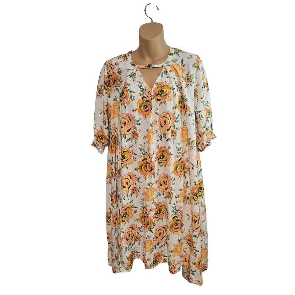 Matilda Jane Womens Floral Rose Keyhole Shift Dress White Yellow Orange Medium